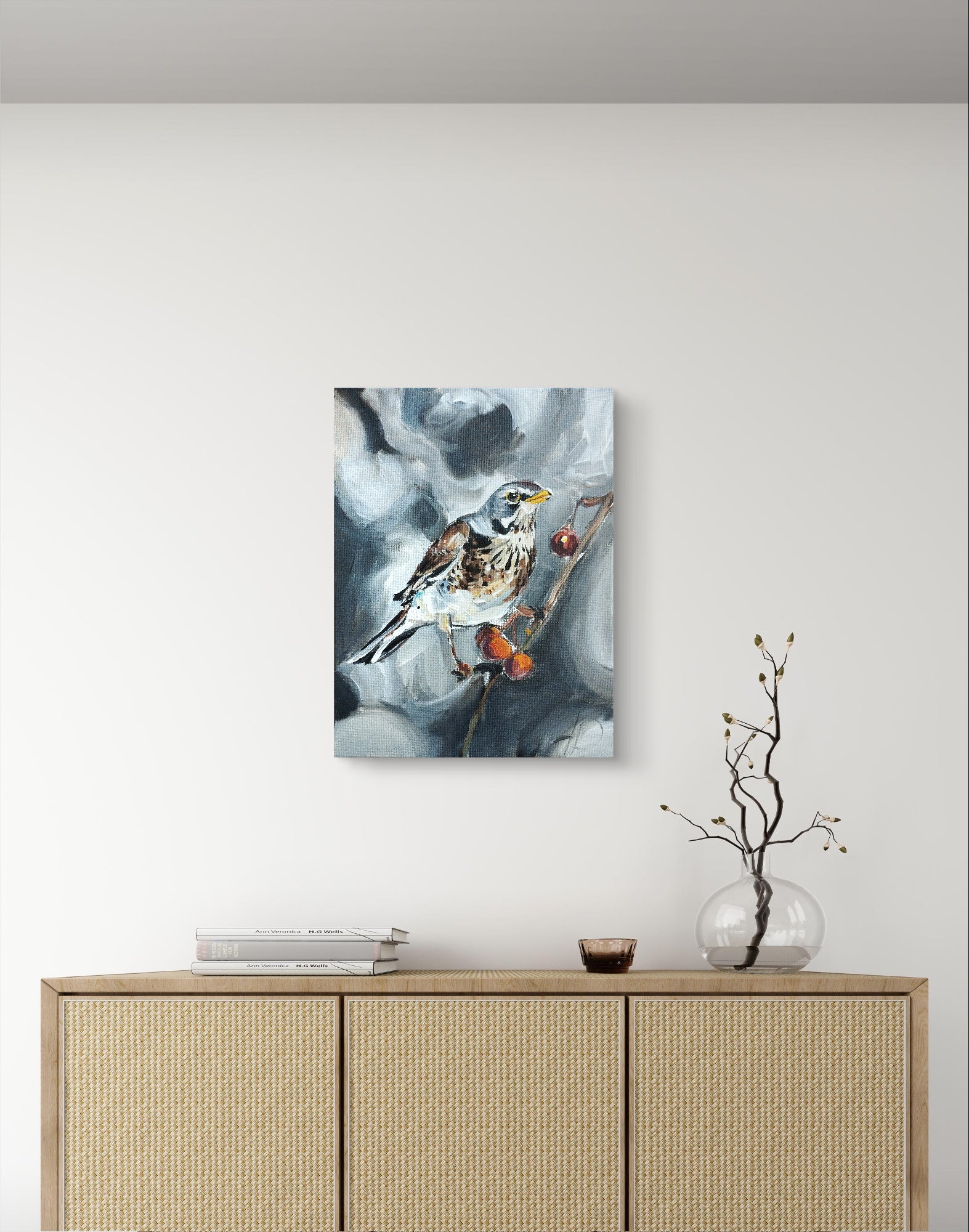 Heinz Acrylbild Acrylgemälde auf Leinwand - „Wintergruß vom Zweig“ 30 x 40 cm