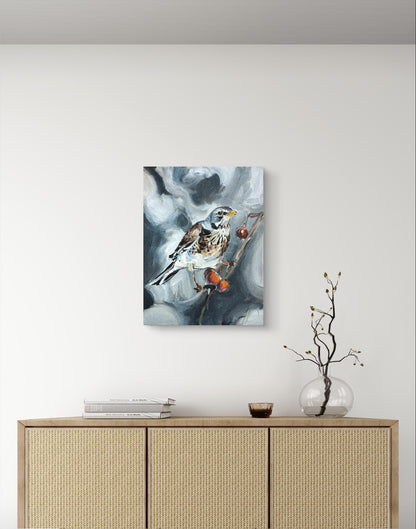 Heinz Acrylbild Acrylgemälde auf Leinwand - „Wintergruß vom Zweig“ 30 x 40 cm
