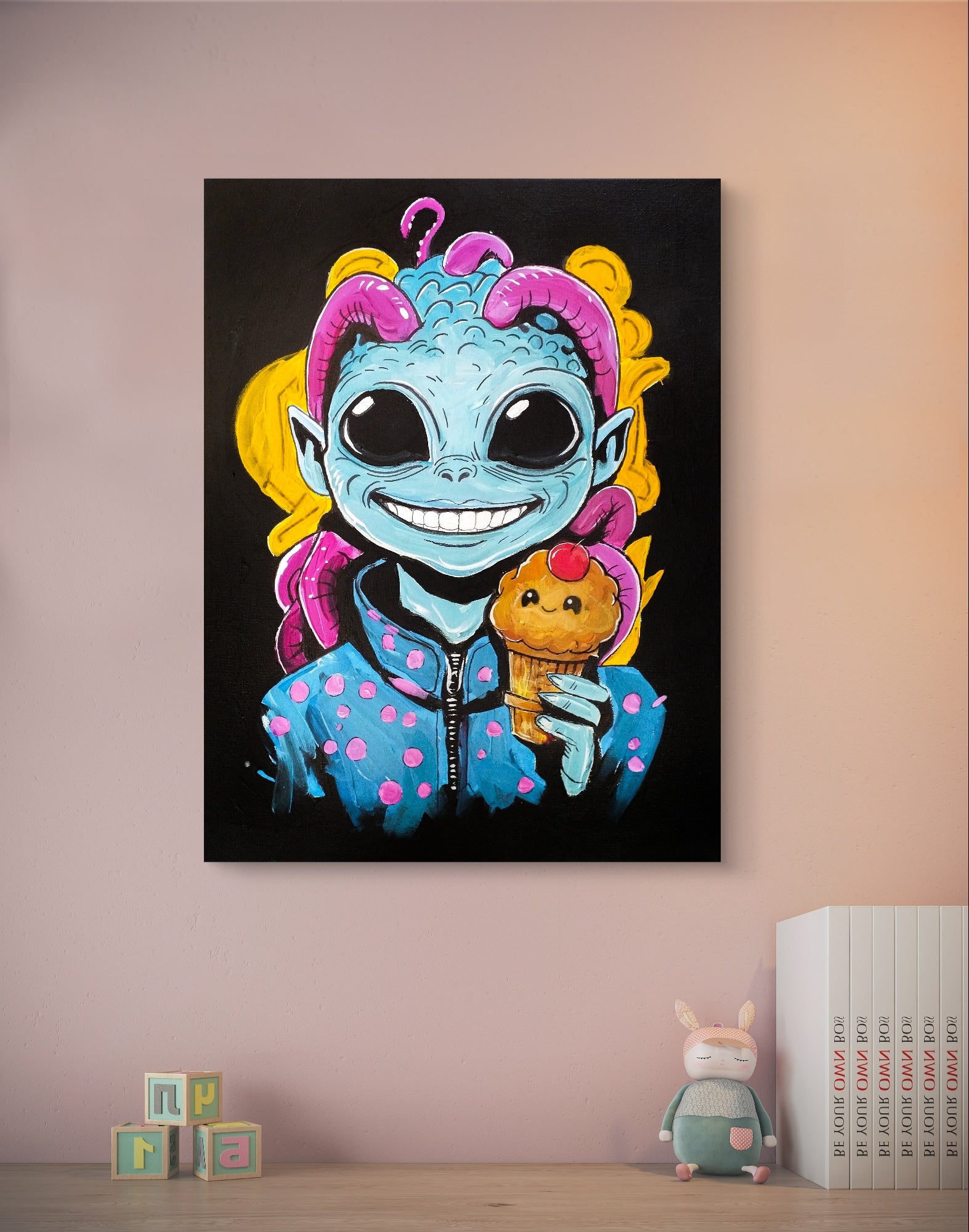 Heinz Acrylbild Acrylgemälde auf Leinwand - „Alien Mam Mufin“ 30 × 40 cm