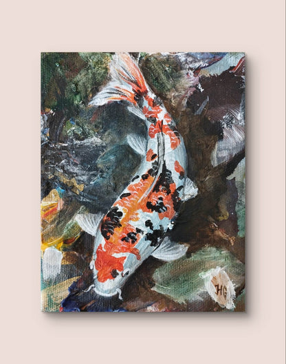 Gemälde Koi Karpfen – handgemaltes Original Acrylbild (13 x 10 cm)