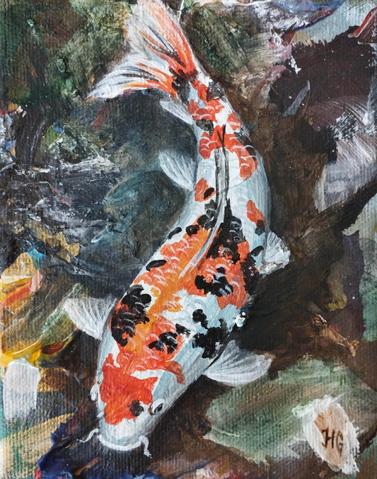 Gemälde Koi Karpfen – handgemaltes Original Acrylbild (13 x 10 cm)