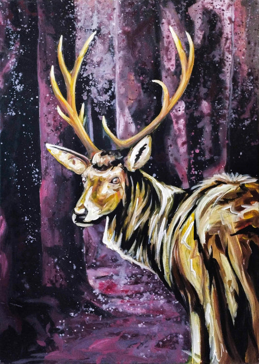 Gemälde goldener Reh – handgemaltes Original Acrylbild (50 x 70 cm)