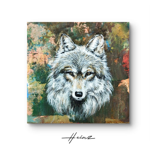 Premium Gemälde "Wolf 2" 11 x 10,5 cm