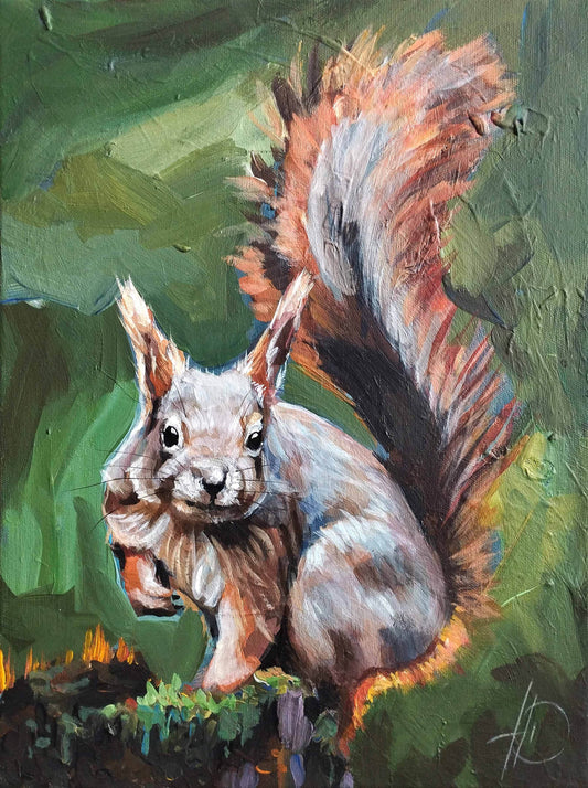 Gemälde Wald Eichhörnchen – handgemaltes Original Acrylbild (30 x 40 cm)