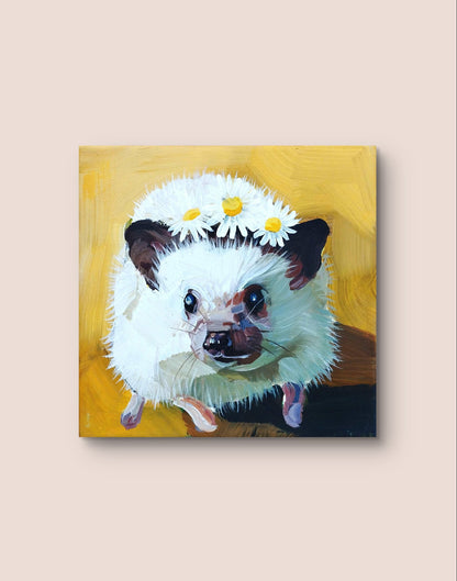 Gemälde "Igel mit Blumensegen" 20 x 20 cm - Heinz