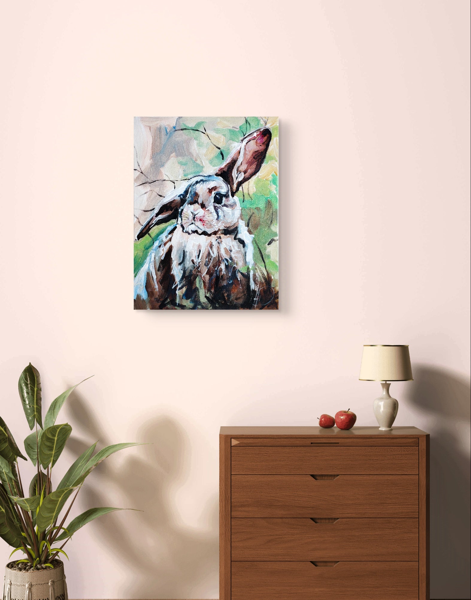 Heinz Acrylbild Acrylgemälde auf Leinwand - „Wiesensprung – Kaninchen III“ 30 x 40 cm