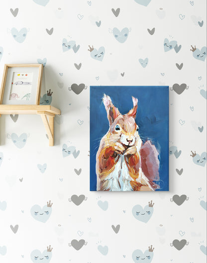 Heinz Acrylbild Acrylgemälde auf Leinwand - "Eichhörnchen im Blauen" 18 x 24 cm