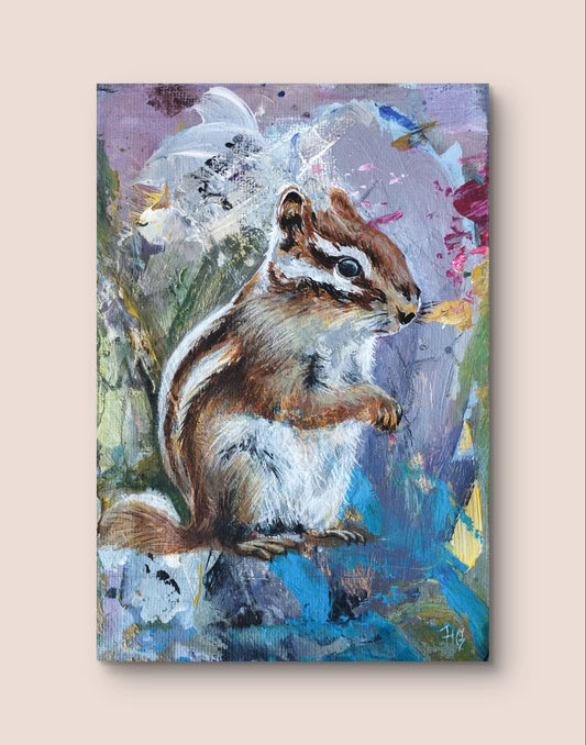 Gemälde "Streifenhörnchen" 18,2 x 12,2 cm