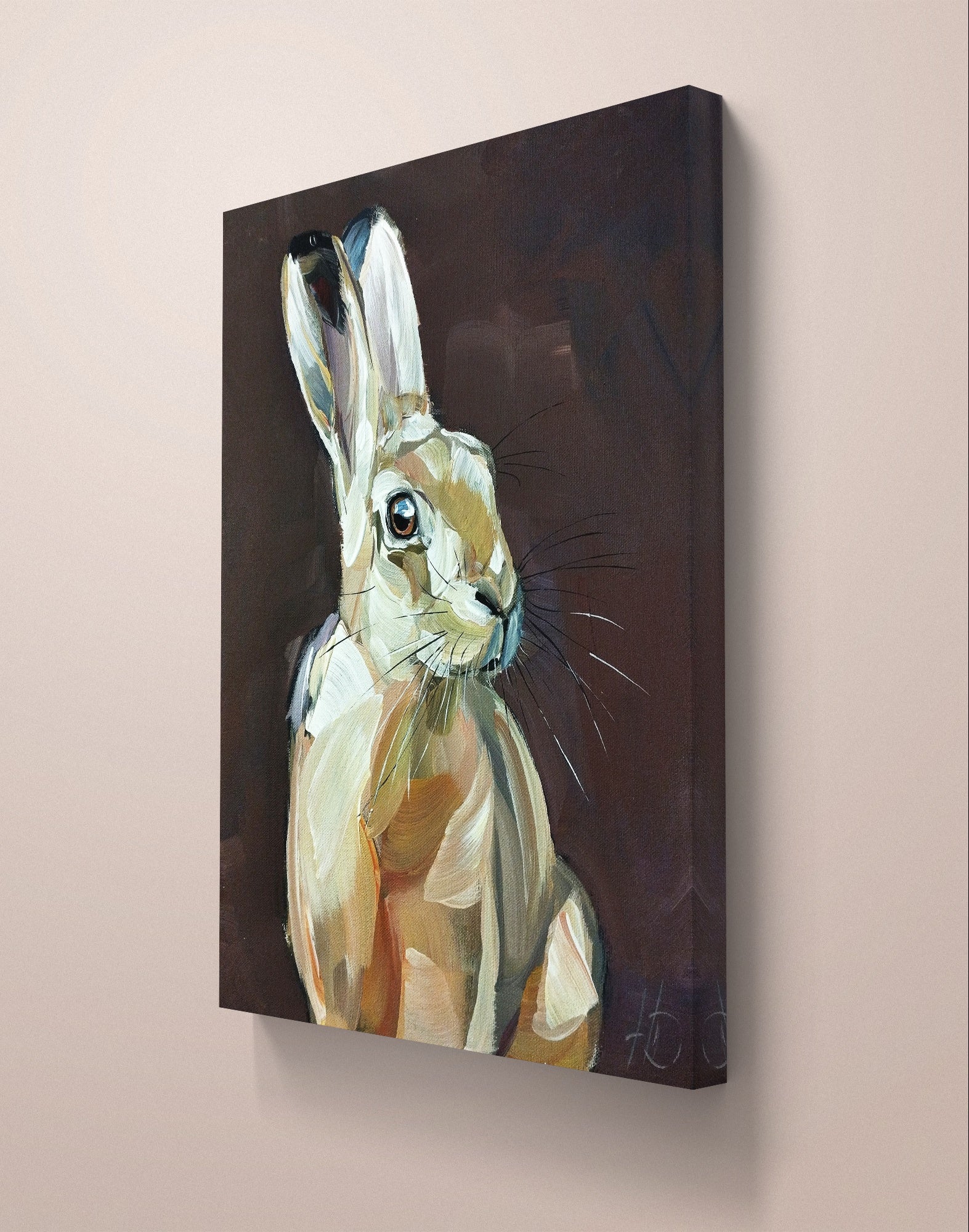 Heinz Acrylbild Acrylgemälde auf Leinwand - "Wachsamer Hase" 30 x 40 cm