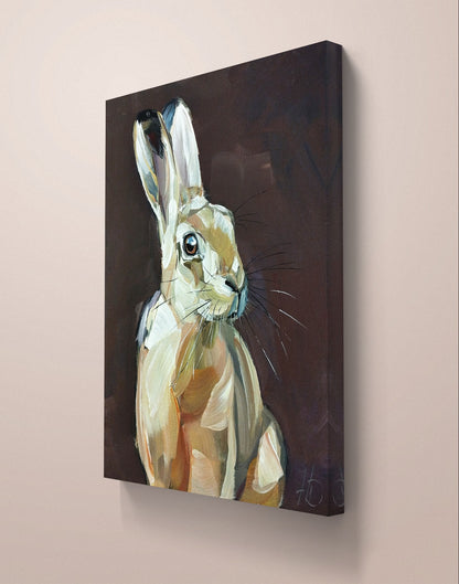 Heinz Acrylbild Acrylgemälde auf Leinwand - "Wachsamer Hase" 30 x 40 cm