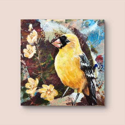 Premium Gemälde "Goldglanz im Geäst" 11 x 10,5 cm - Heinz