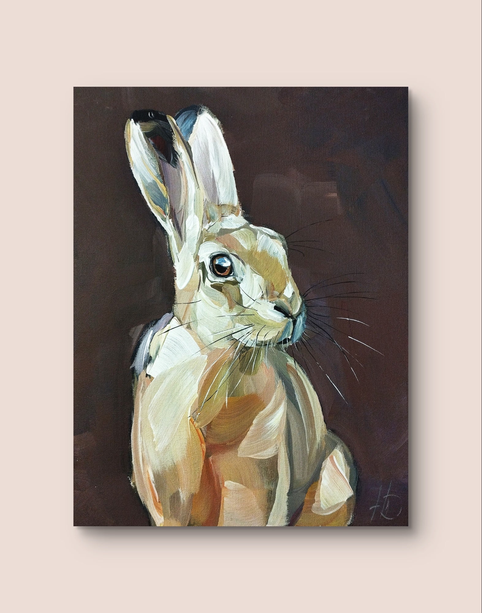 Heinz Acrylbild Acrylgemälde auf Leinwand - "Wachsamer Hase" 30 x 40 cm