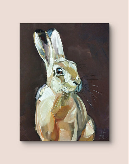 Heinz Acrylbild Acrylgemälde auf Leinwand - "Wachsamer Hase" 30 x 40 cm