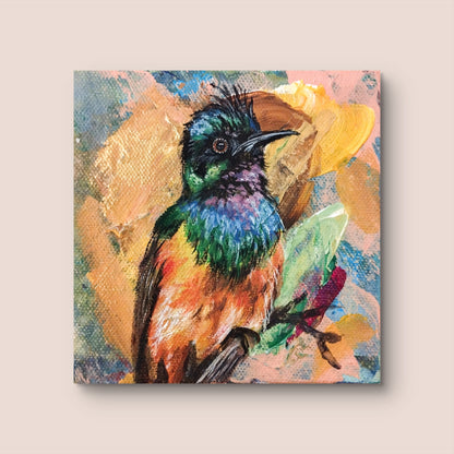 Heinz Acrylbild Acrylgemälde auf Leinwand - "Sternenflügel" 11 x 10,5 cm