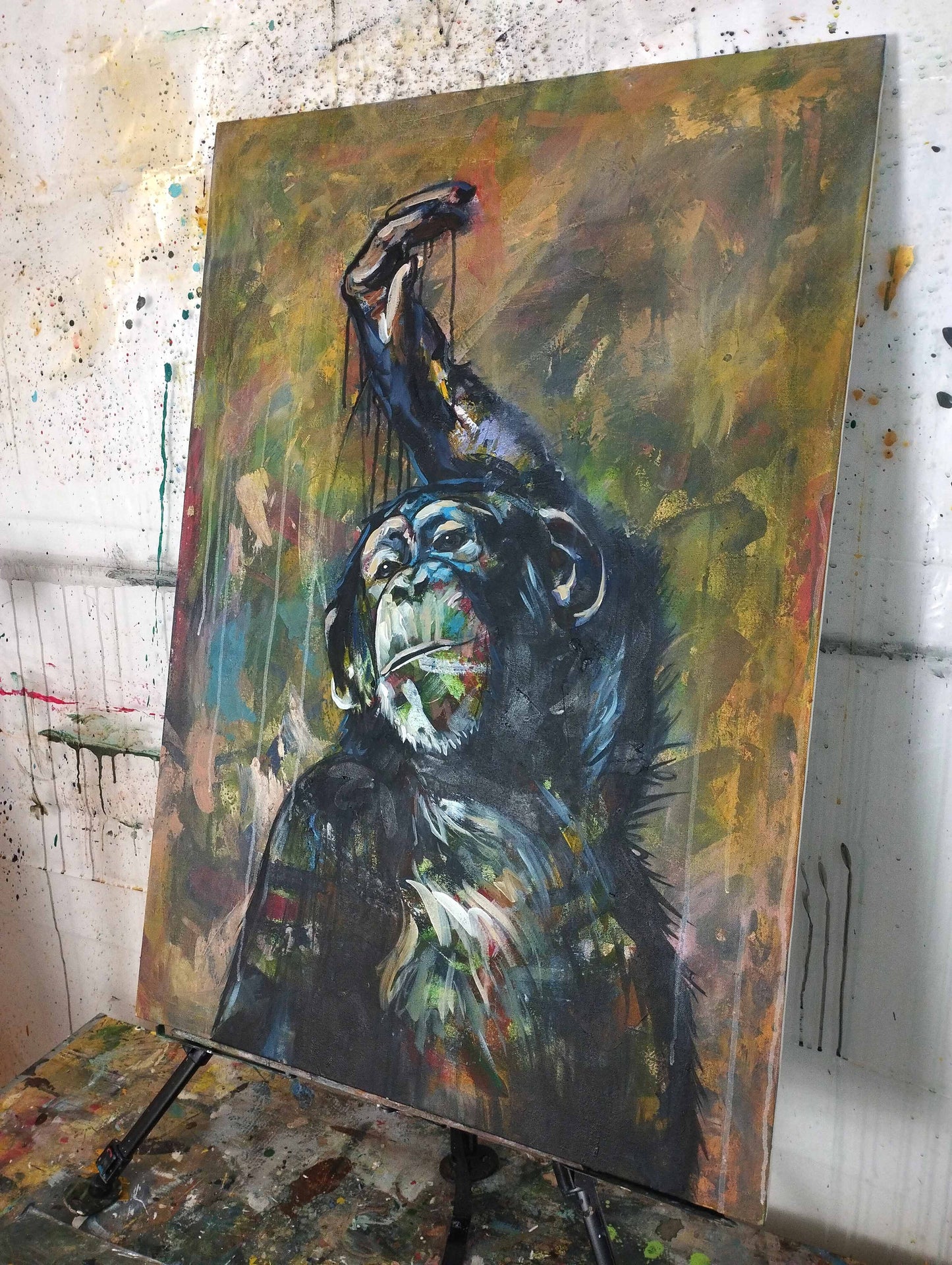 Painting 'Monkey Selfie' 96.5 x 67.5 cm