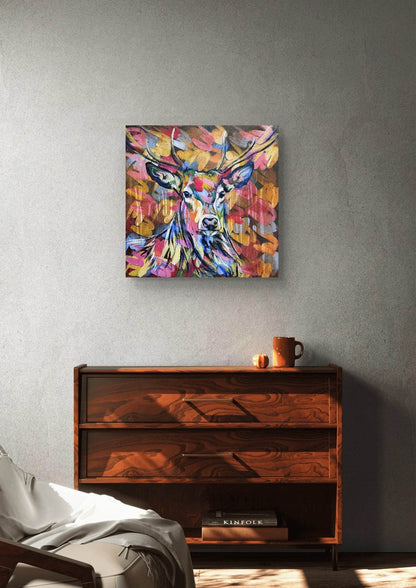 Gemälde bunter Reh – handgemaltes Original Acrylbild (60 x 60 cm)