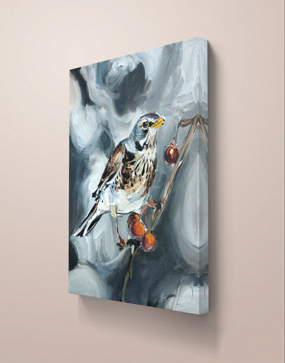 Heinz Acrylbild Acrylgemälde auf Leinwand - „Wintergruß vom Zweig“ 30 x 40 cm