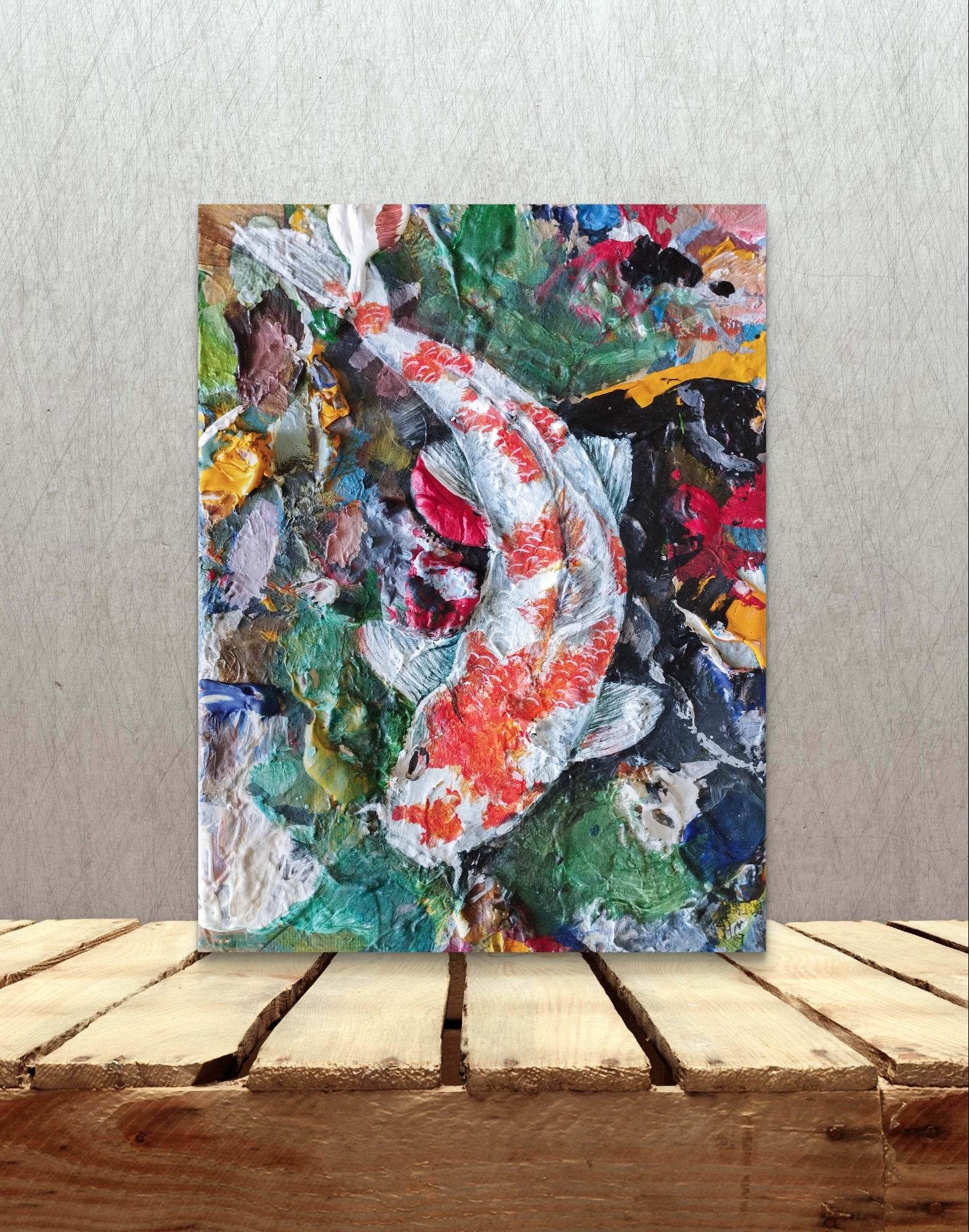 Gemälde Koi Karpfen II – handgemaltes Original Acrylbild (18 x 24 cm)
