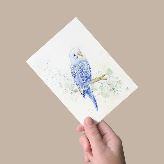 Heinz Grußkarte Handgemalte Grußkarte – „blauer Wellensittich“ (Aquarell, DIN A5)