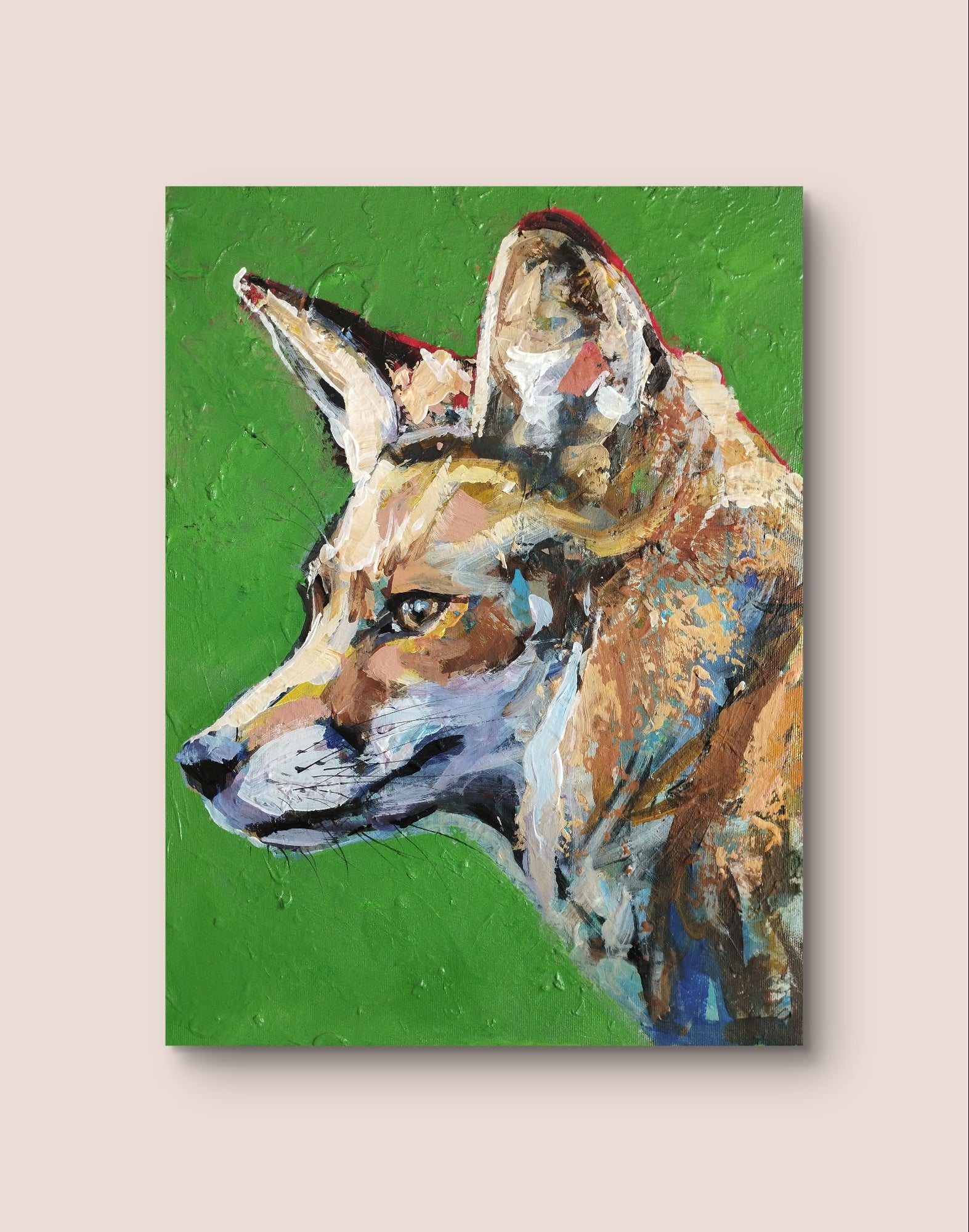 Premium Gemälde "Grüner Fuchs" 30 x 40 cm - Heinz