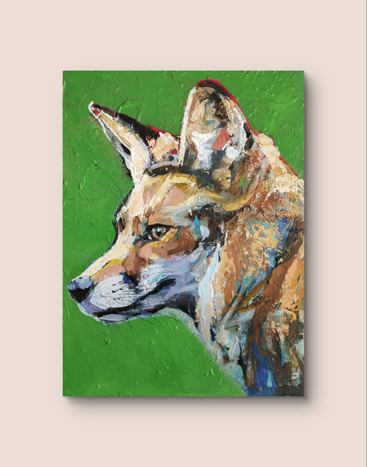 Premium Gemälde "Grüner Fuchs" 30 x 40 cm - Heinz