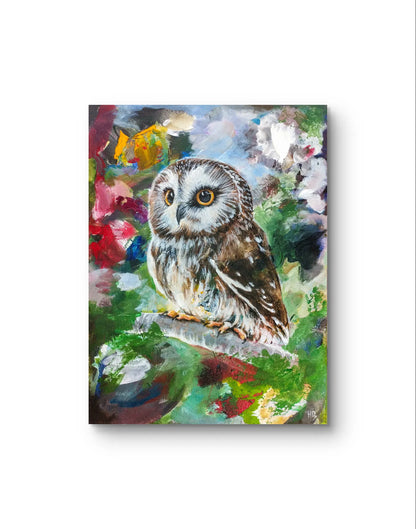 Painting little owl – hand-painted original acrylic painting (30 x 40 cm)
