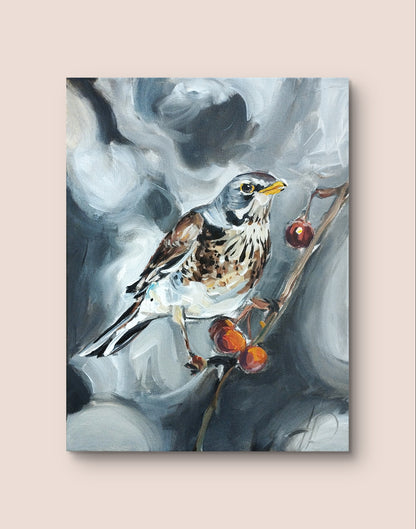 Heinz Acrylbild Acrylgemälde auf Leinwand - „Wintergruß vom Zweig“ 30 x 40 cm