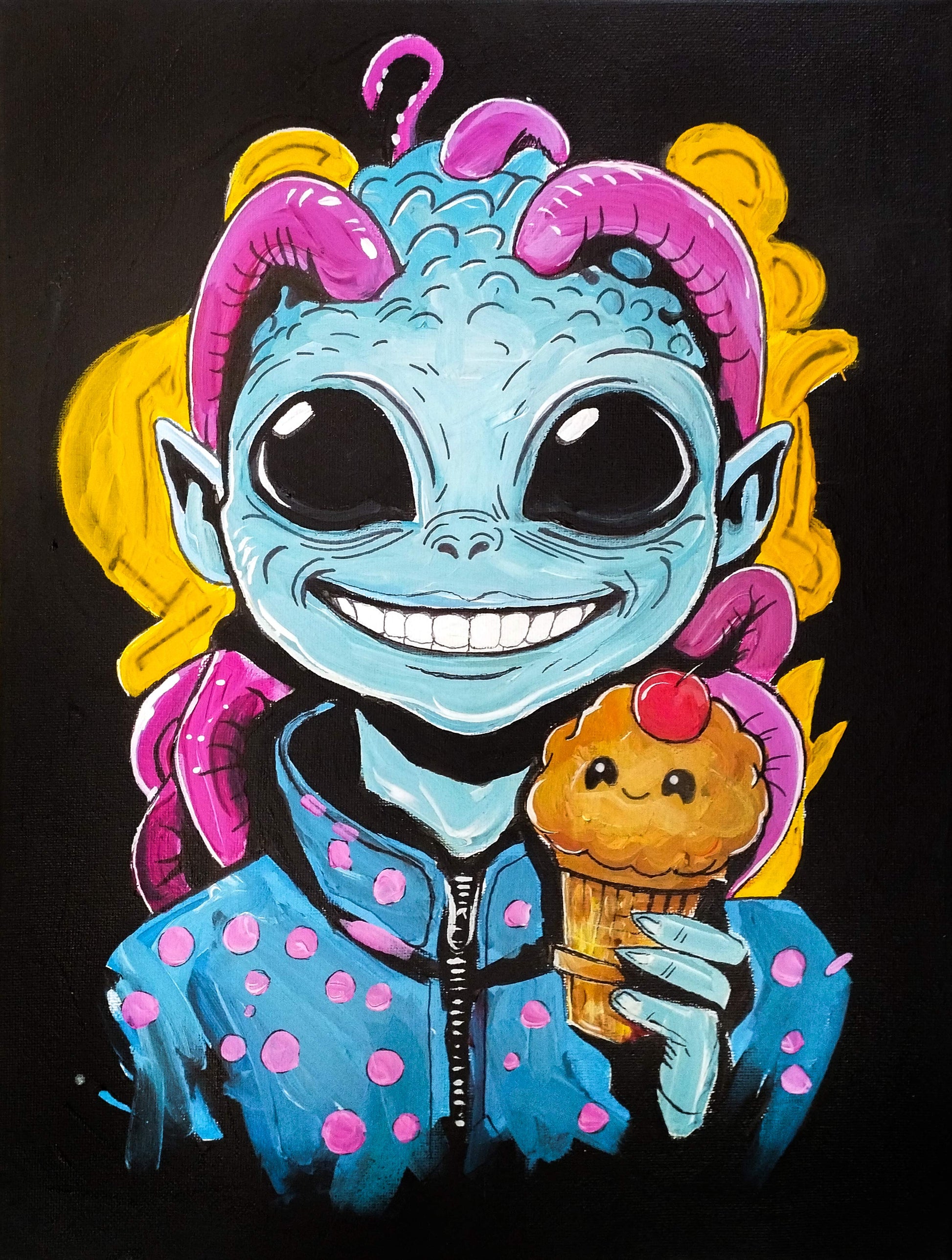 Heinz Acrylbild Acrylgemälde auf Leinwand - „Alien Mam Mufin“ 30 × 40 cm