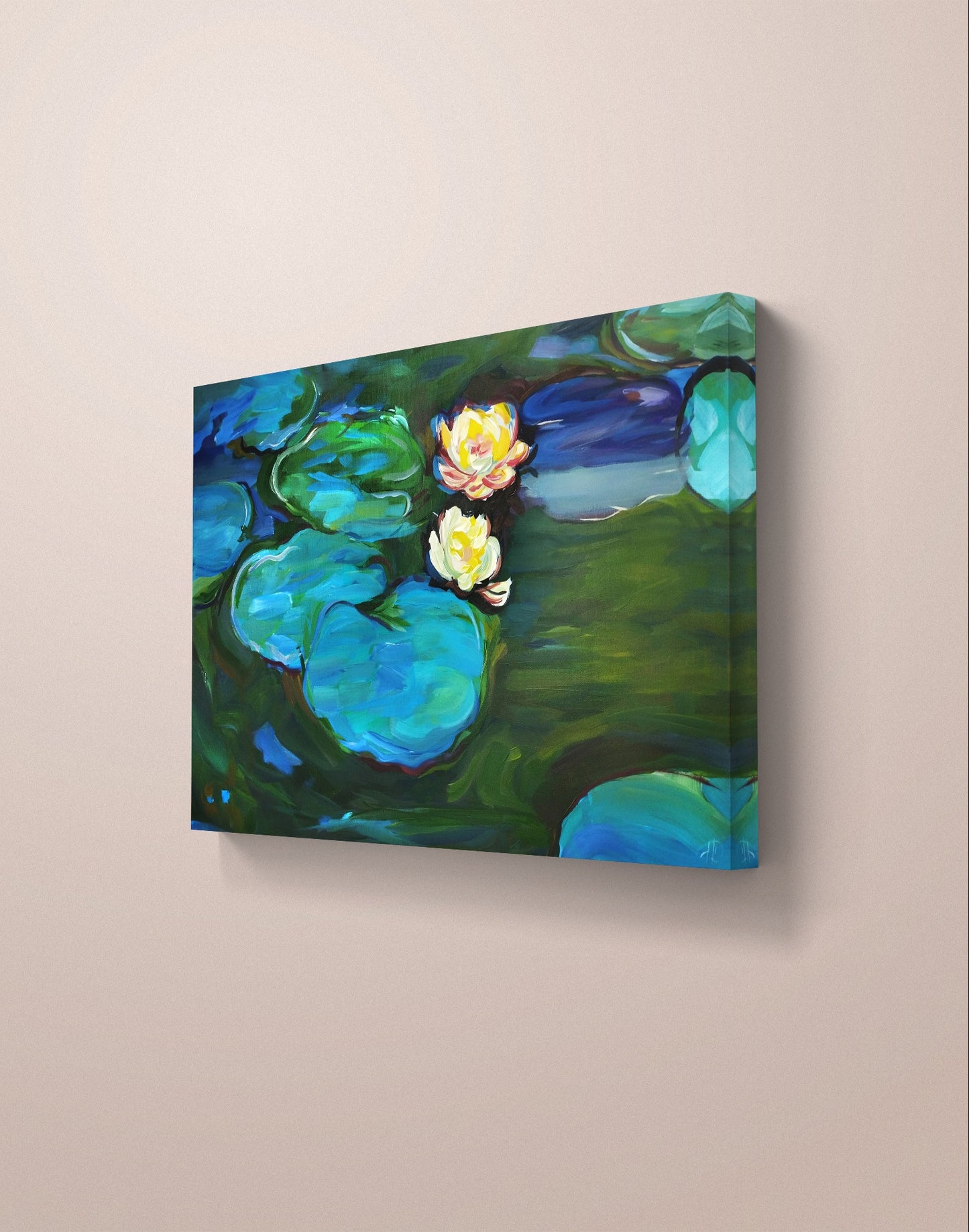 Premium Gemälde "Seerosen – Claude Monet inspiriert" 100 x 65 cm - Heinz