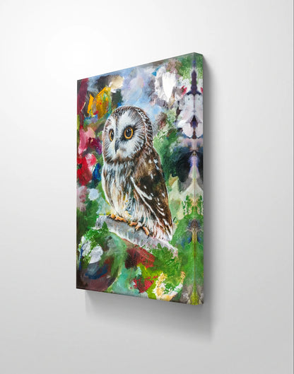 Painting little owl – hand-painted original acrylic painting (30 x 40 cm)