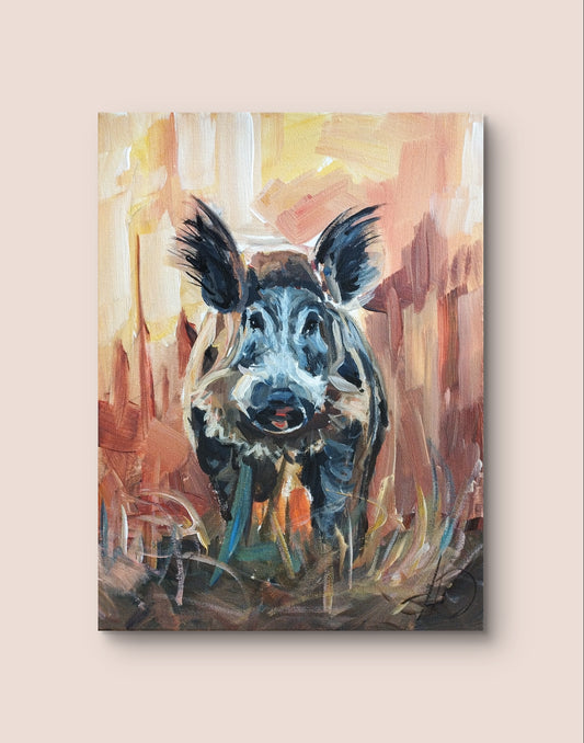 Heinz Acrylbild Gemälde „Wildschwein im Morgenlicht“ 30 x 40 cm