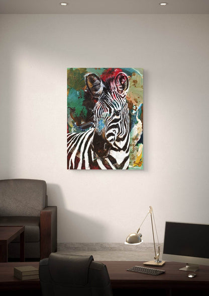 Gemälde Zebra in grün – handgemaltes Original Acrylbild (30 x 40 cm)