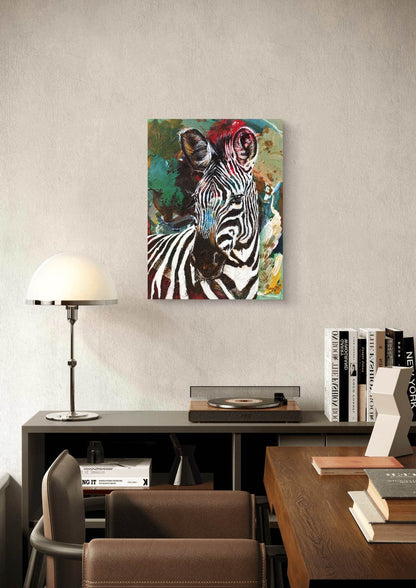 Gemälde Zebra in grün – handgemaltes Original Acrylbild (30 x 40 cm)