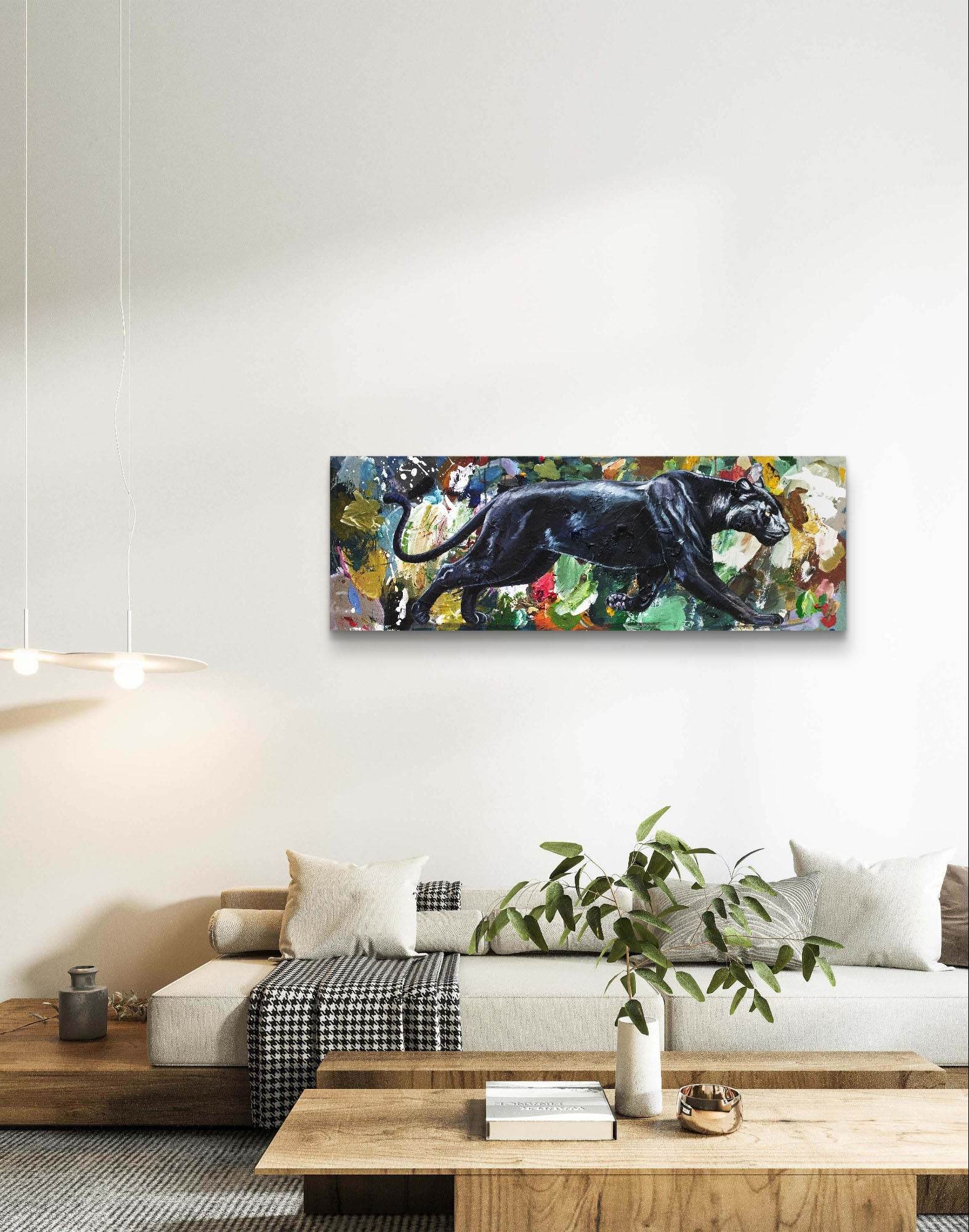 Gemälde Panther – handgemaltes Original Acrylbild (120 x 40 cm) - H1Z Art