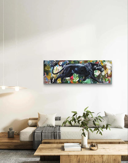 Panther painting – hand-painted original acrylic painting (120 x 40 cm)