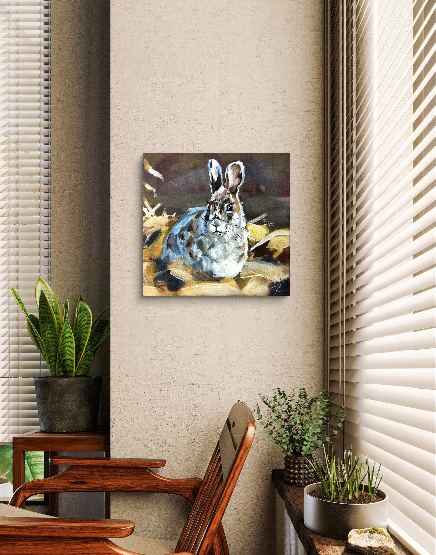 Premium Gemälde "Wiesentraum des Hasen" 30 x 30 cm - Heinz
