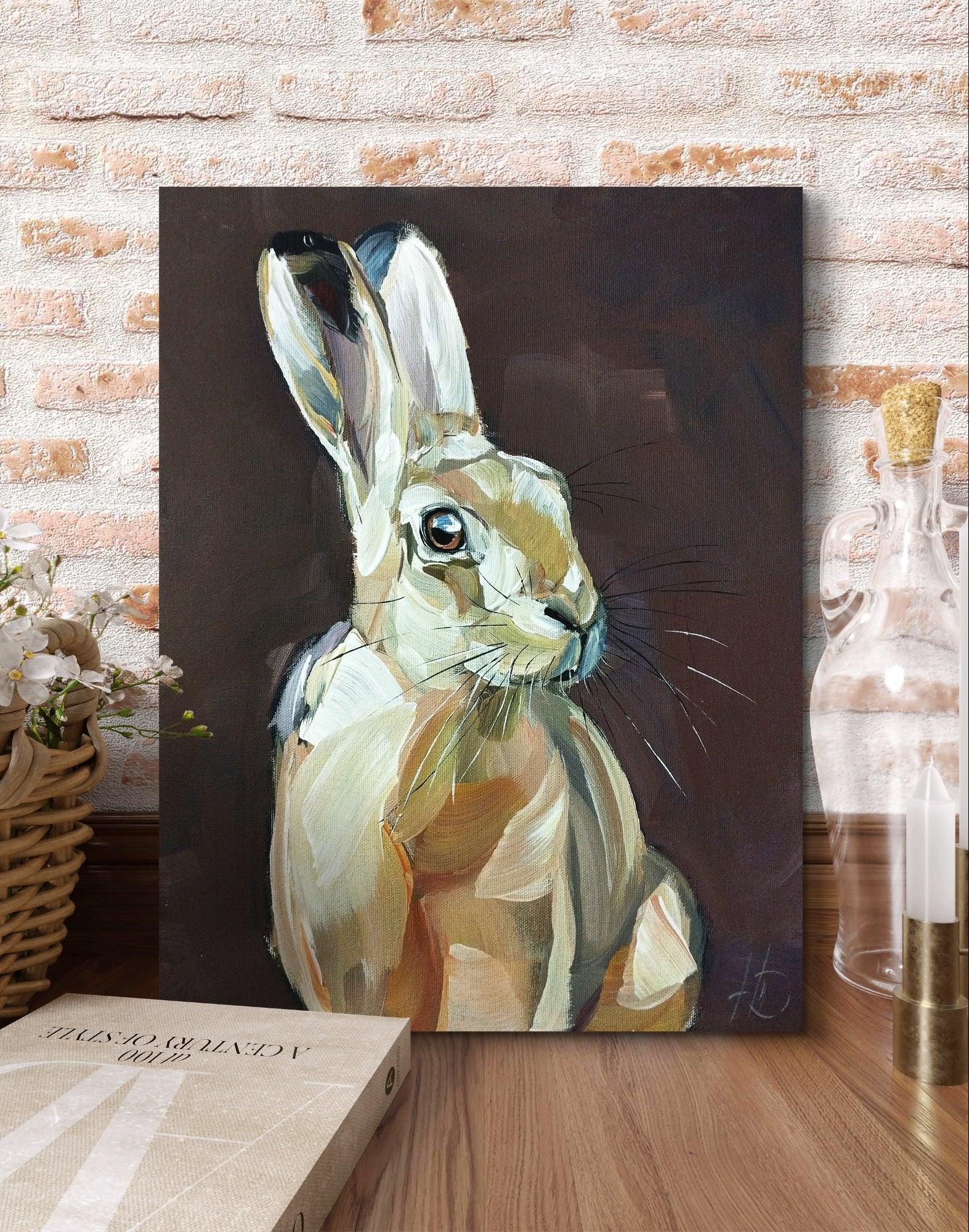 Premium Gemälde 'Wachsame Hase' 30 x 40 cm - Heinz
