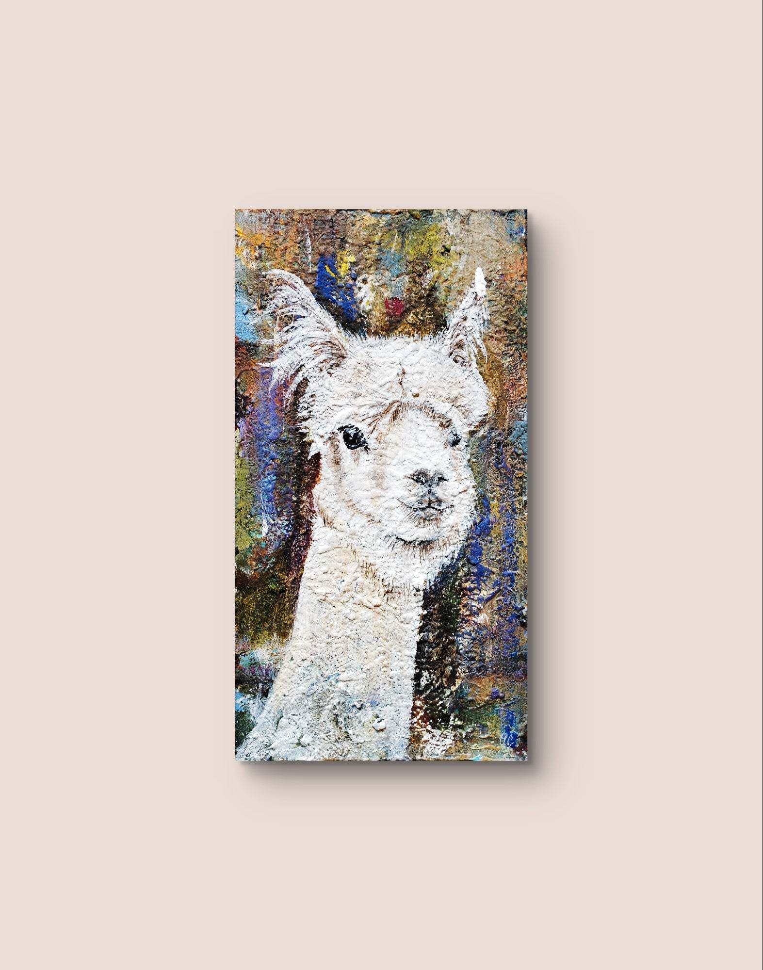 Gemälde Lama – handgemaltes Original Acrylbild (21 x 40 cm)