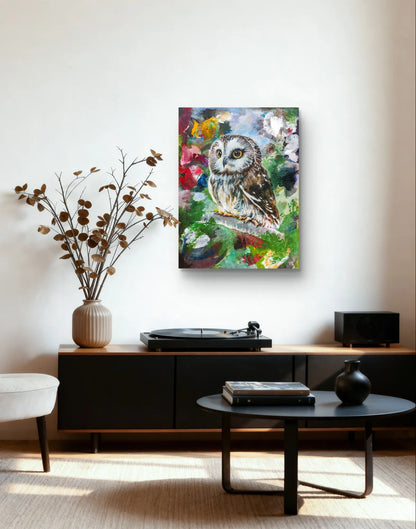 Painting little owl – hand-painted original acrylic painting (30 x 40 cm)