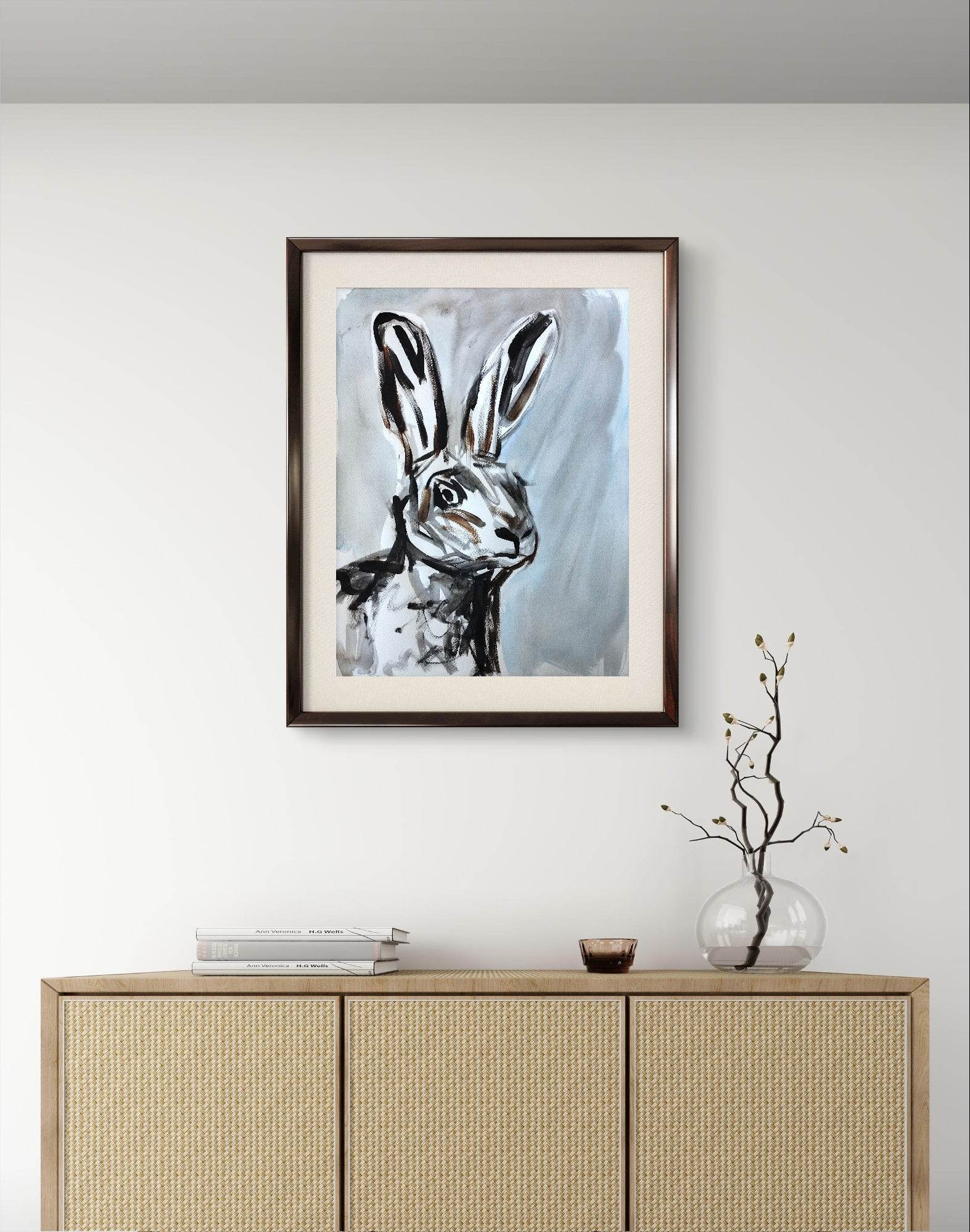 Aquarellbild Hasenporträt (30 × 40 cm)