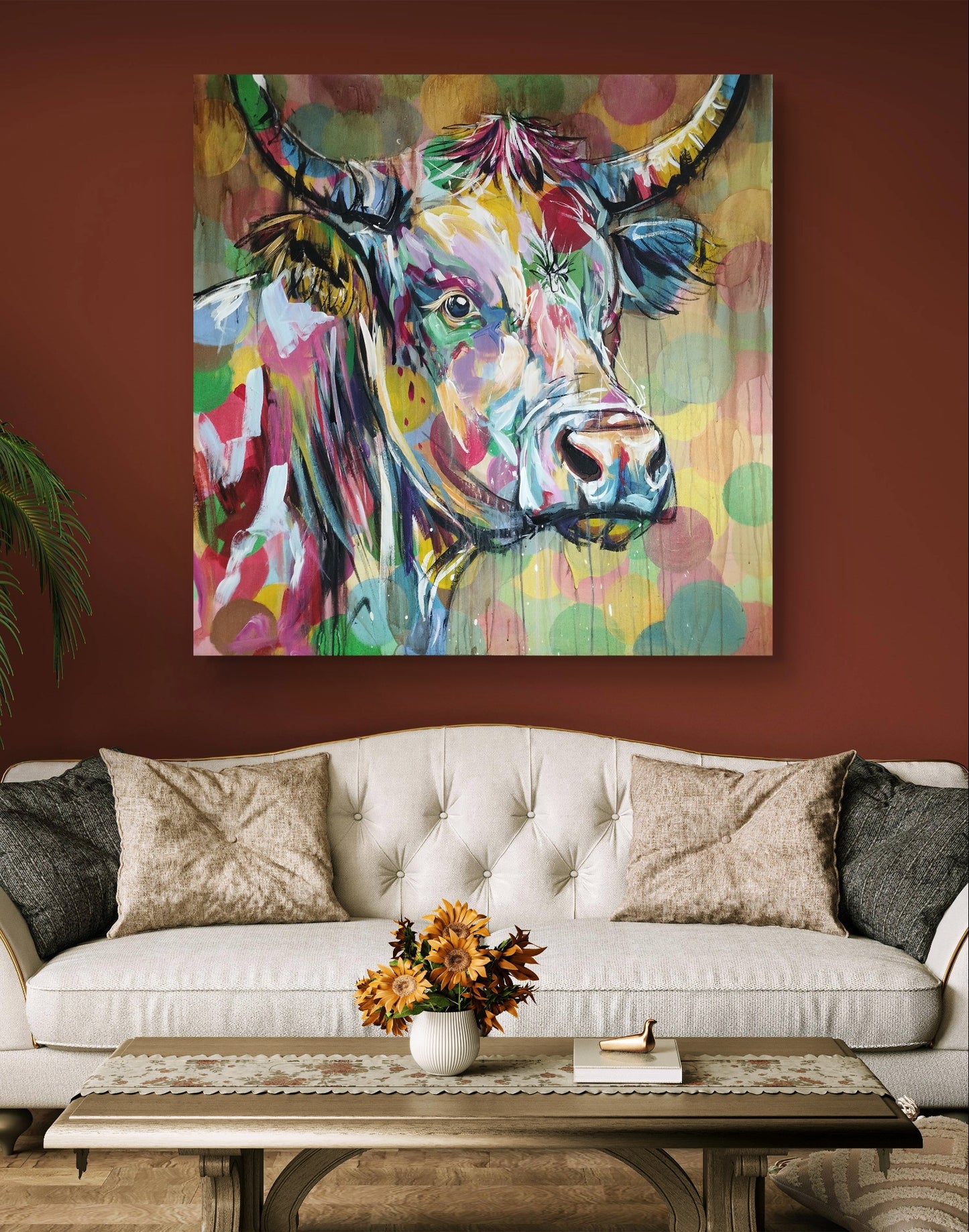 Heinz Acrylbild Acrylgemälde auf Leinwand - „Stille Weide – Seele in Braun und Gold“ 120 x 120 cm