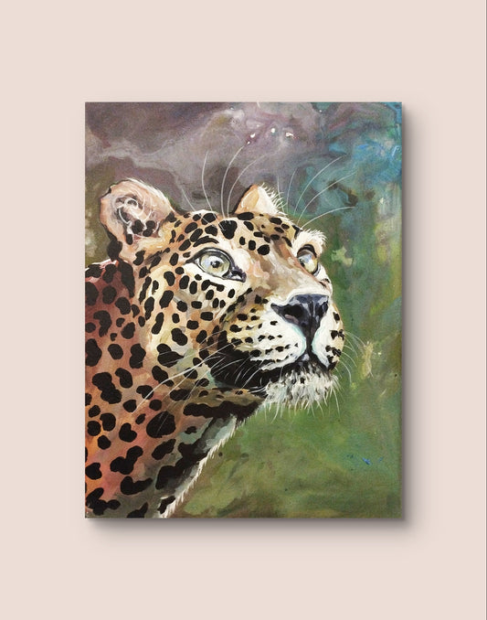 Heinz Acrylbild Acrylgemälde auf Leinwand - "Leopard in Schatten" 30 x 40 cm