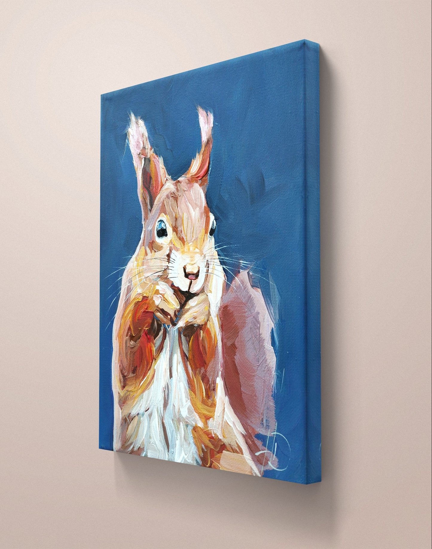 Heinz Acrylbild Acrylgemälde auf Leinwand - "Eichhörnchen im Blauen" 18 x 24 cm