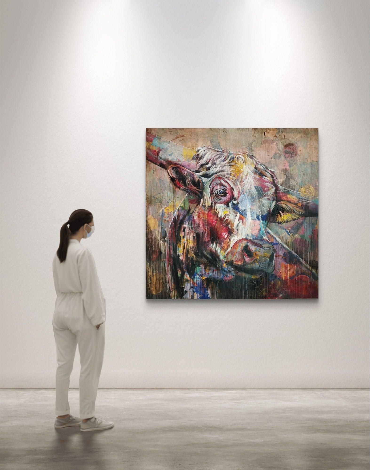 Video laden: Kuh Gemälde Expressiv handgemalt mit Acrylfarbe