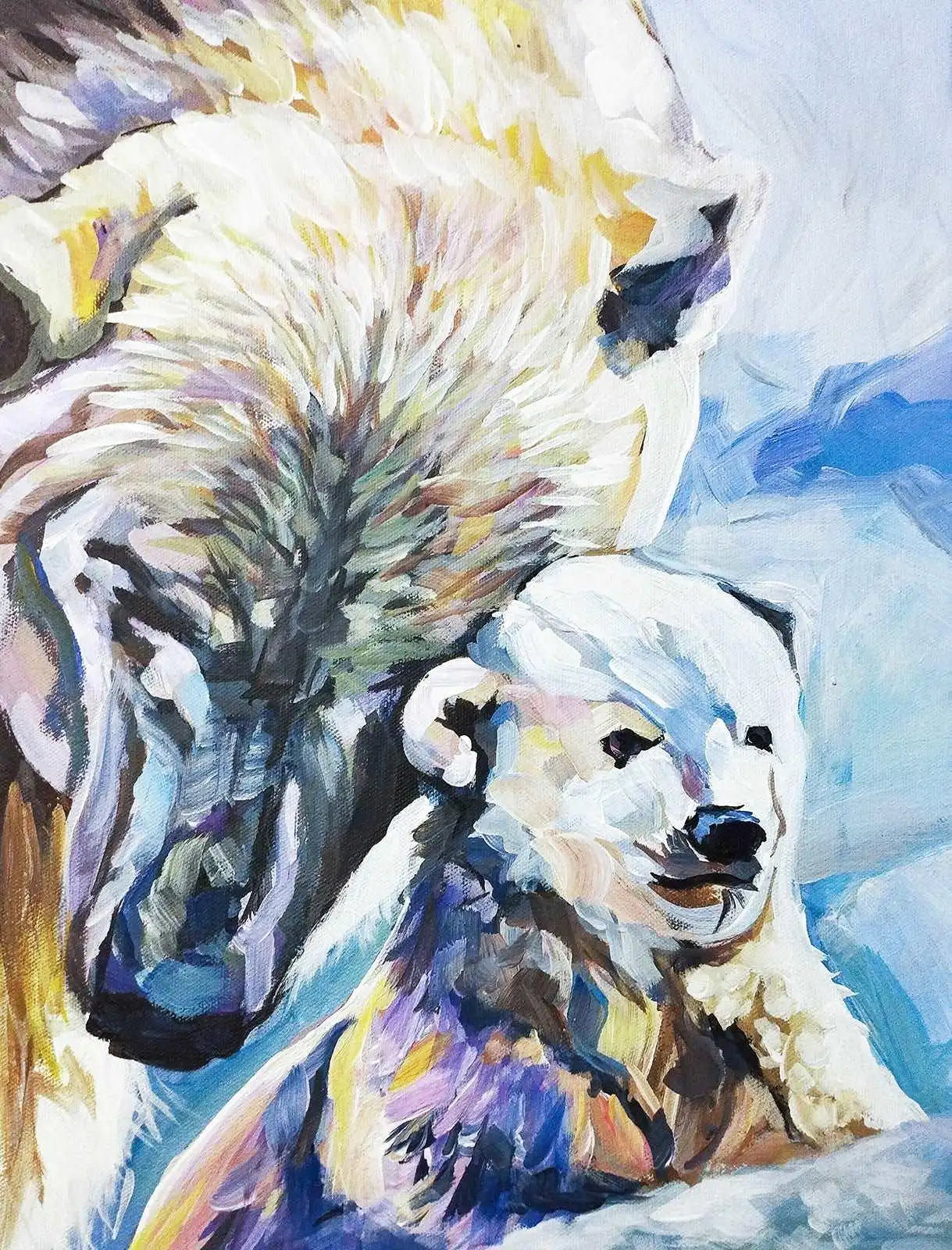 Heinz Acrylbild Acrylgemälde auf Leinwand - "Eisbären in Harmonie" 30 x 40 cm