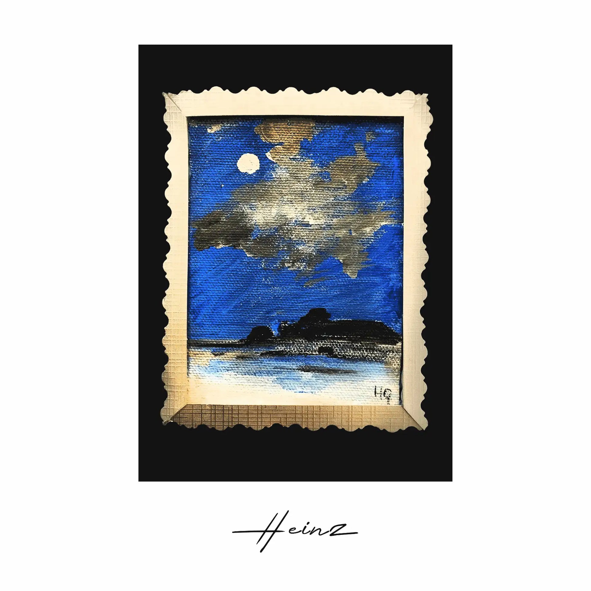 Heinz Acrylbild Handgemalte Grußkarte – "Mitternachtshorizont" (Aquarell, DIN A6)