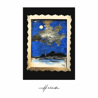 Heinz Acrylbild Handgemalte Grußkarte – "Mitternachtshorizont" (Aquarell, DIN A6)