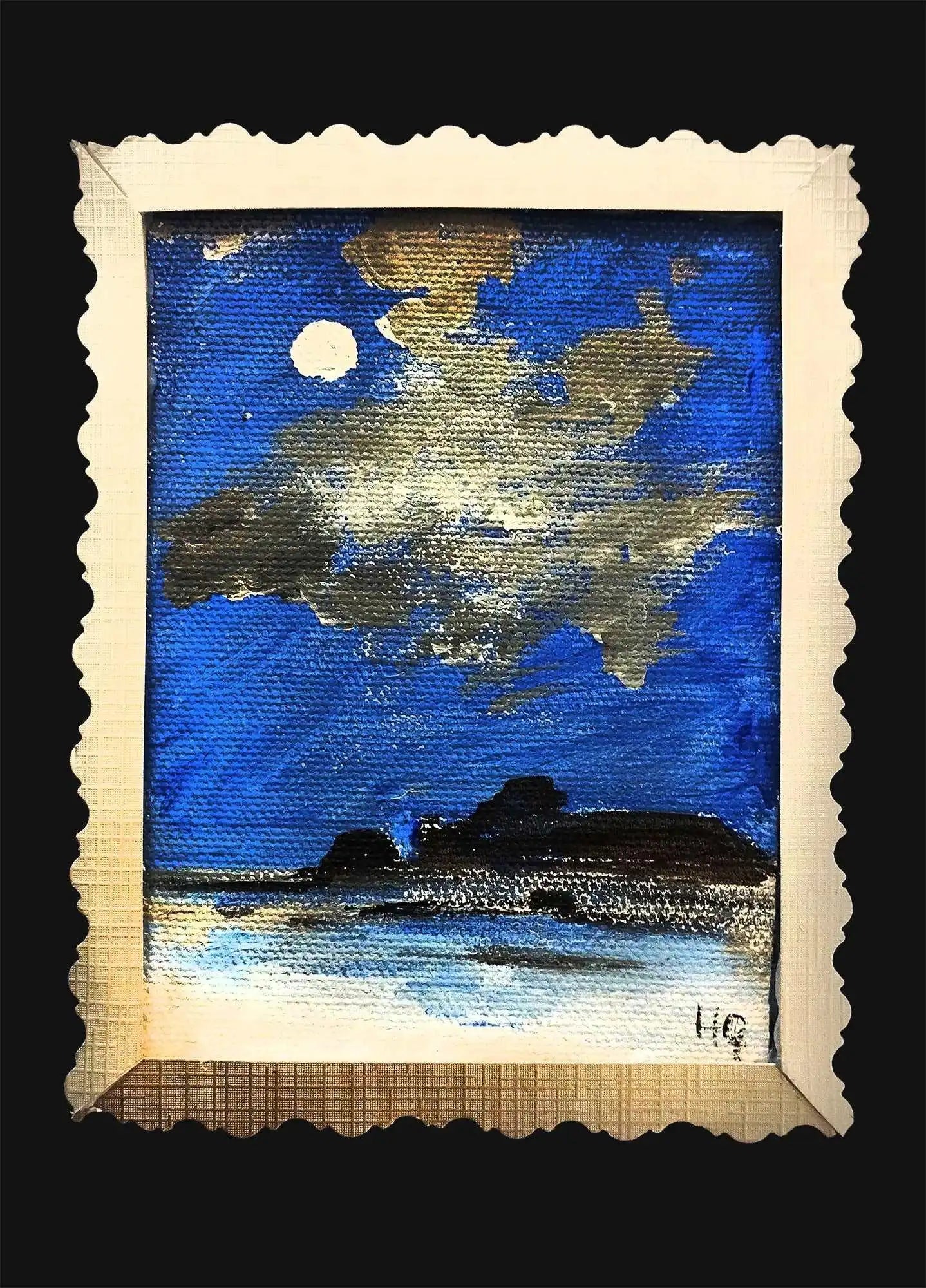 Heinz Acrylbild Handgemalte Grußkarte – "Mitternachtshorizont" (Aquarell, DIN A6)
