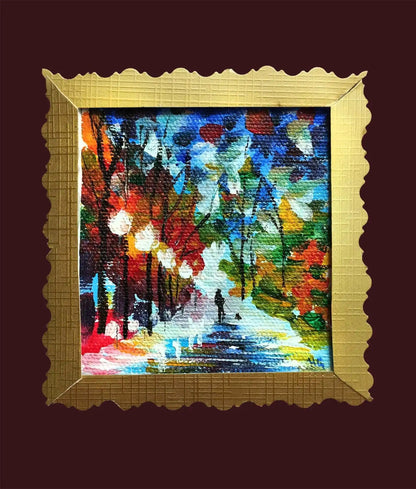 Heinz Acrylbild Handgemalte Grußkarte – "Park im Frühling" (Aquarell, DIN A6)