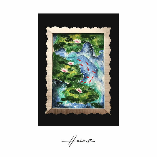 Heinz Acrylbild Handgemalte Grußkarte – "Teich mit Seerosen" (Aquarell, DIN A6)